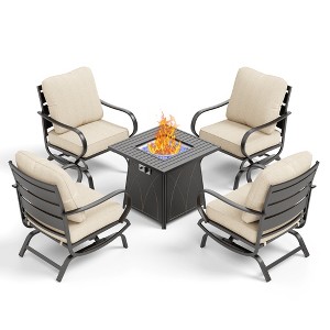 Captiva Designs 5pc Metal Patio seating Furniture Fire Pit Set for with Rocking Chairs Garden Porch Backyard - 1 of 4
