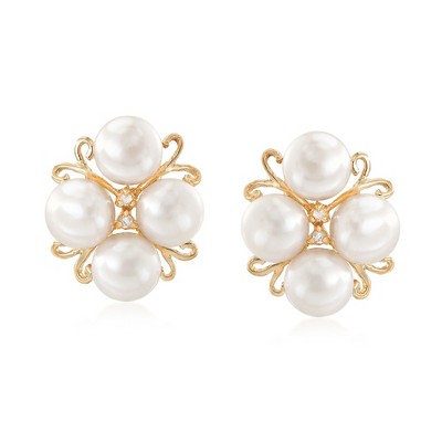 Ross-Simons 6-6.5mm Cultured Pearl Cluster Earrings With Diamond Accents in 14kt Gold