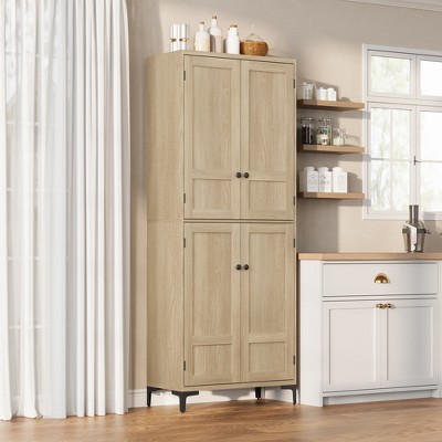 Tall Kitchen Pantry Cabinet, 5 Tier Food Storage Cabinet with 4 Doors and Adjustable Shelves for Kitchen, Dining Room, Bathroom