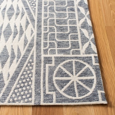 Marbella Blue and Ivory Flat Woven Wool Area Rug
