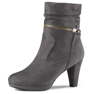 Allegra K Women's Round Toe Ankle Zip Platform High Heel Mid Calf Boots