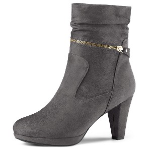 Allegra K Women's Round Toe Ankle Zip Platform High Heel Mid Calf Boots - 1 of 4