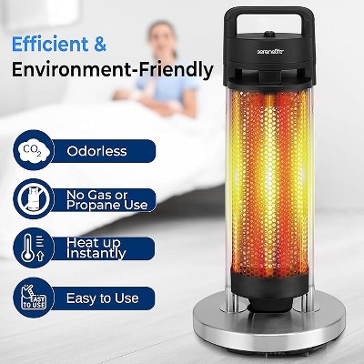 SereneLife 900W Black and Stainless Steel Electric Patio Heater