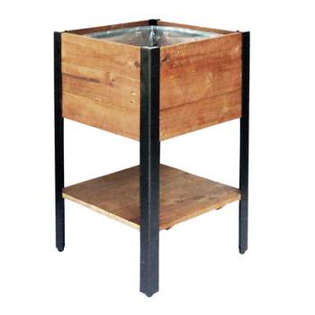 Grapevine Urban Garden Square Raised Planter Box with Liner and Shelf Made from Recycled Pine Pallets with Steel Frame for Rustic, Natural Appeal