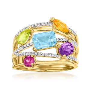 Ross-Simons 1.80 ct. t.w. Multi-Gemstone Highway Ring With .16 ct. t.w. Diamonds in 18kt Gold Over Sterling - 1 of 4