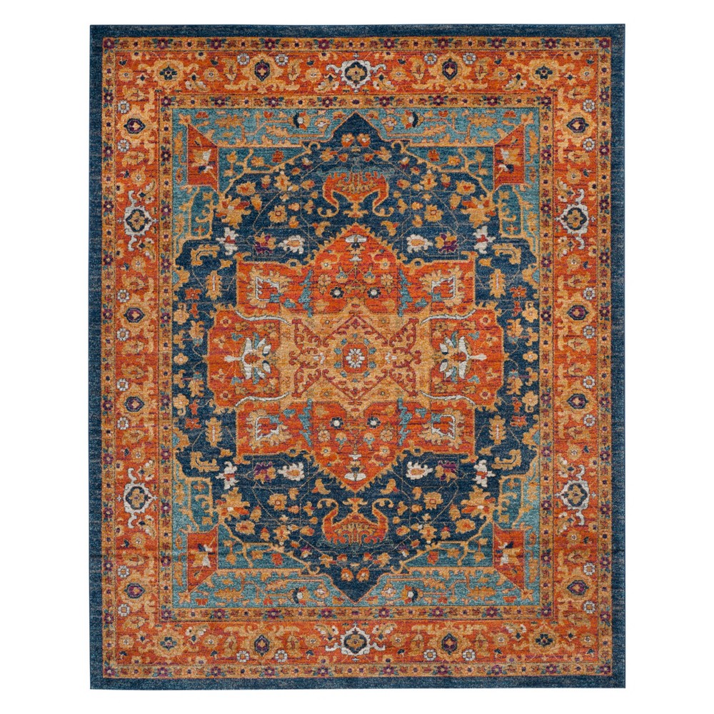 10'x14' Kaiya Loomed Medallion Area Rug Blue/Orange - Safavieh