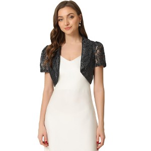 Allegra K Women's Floral Lace Lapel Collar Short Sleeves Elegant Bolero Shrug - 1 of 4