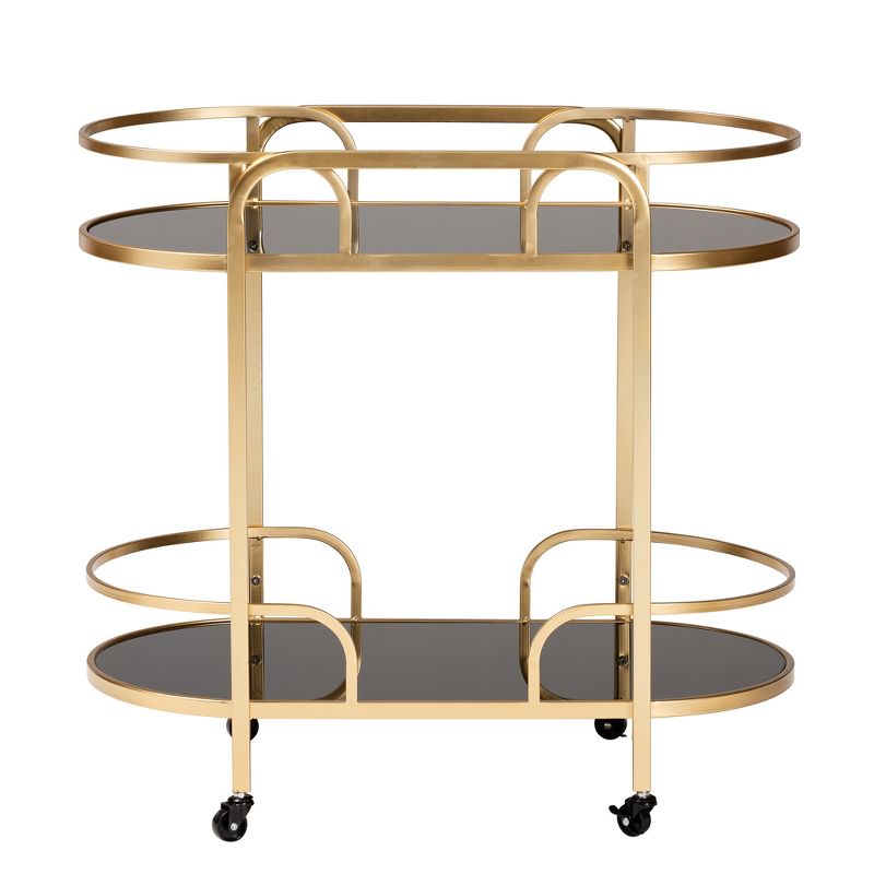 Baxton Studio Leighton Contemporary Glam and Luxe Gold Metal and Tempered Glass 2-Tier Wine Cart, 3 of 8