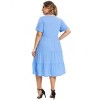 Women's Plus Size Lantern Sleeve Casual Ruffle Hem Loose Swing V Neck Tunic Mini Dress - 2 of 4