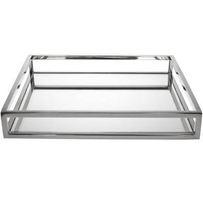HomeRoots 14" White and Silver Square Metal Serving Tray