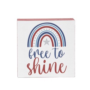 C&F Home 4.75" x 4.75" x 1.5" Free To Shine 4th of July Patriotic Shelf Block Décor - 1 of 4