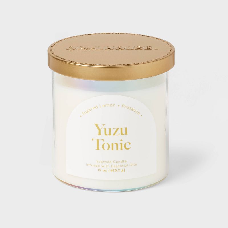 2-Wick 15oz Glass Jar Candle with Iridescent Sleeve Yuzu Tonic - Opalhouse&#8482;, 1 of 5