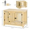 Wood Dog Crate Furniture with Hidden Food Bowl Drawer and Double Doors Indoor Dog Kennel End Table with Cushion for Small Dogs - LAOTIES - 3 of 4
