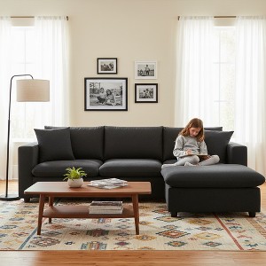 Whisen Modern L-shaped Sectional Sofa Set with Convertible Ottoman and 2 pillows, Minimalist Style Couch Set - 1 of 4