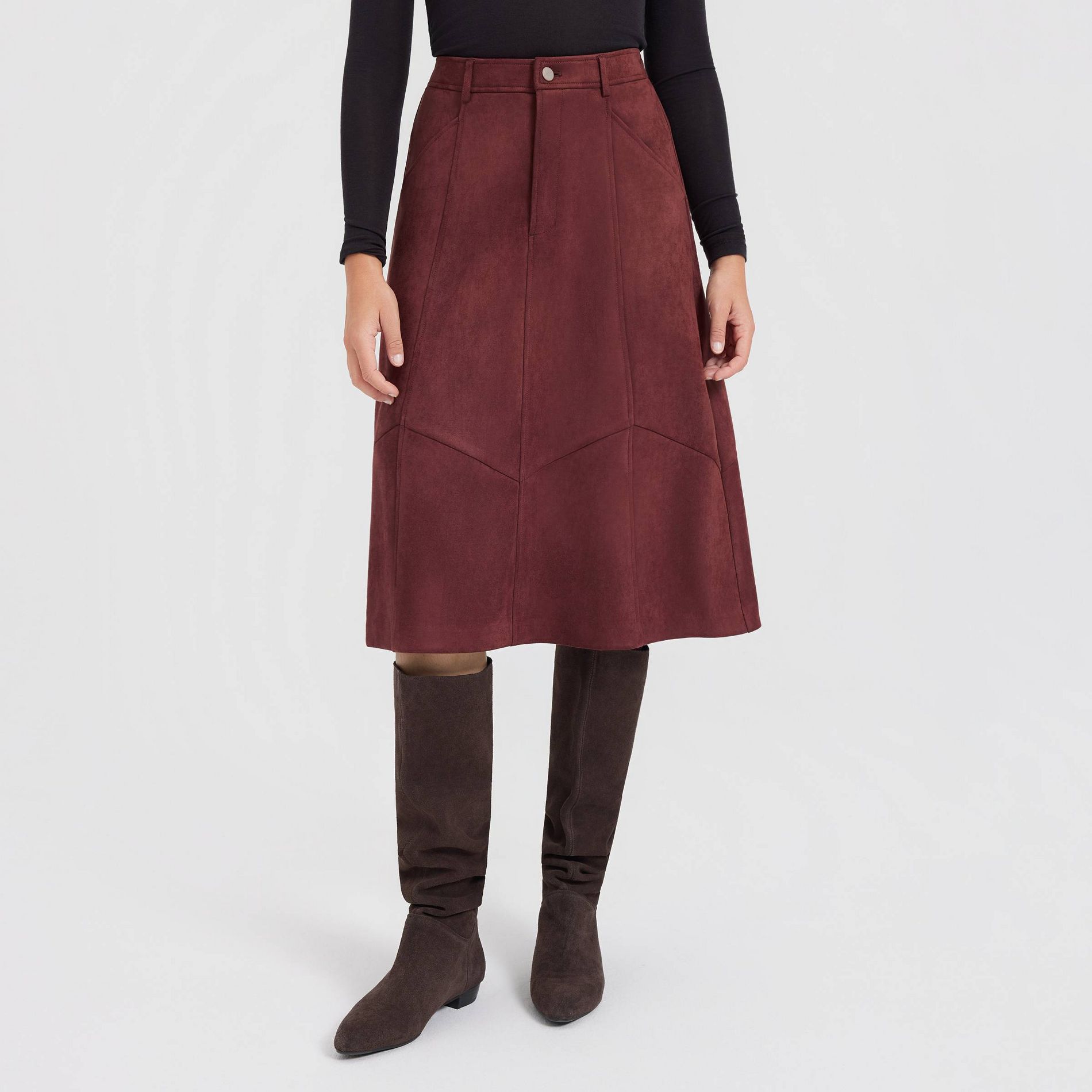 Women's Faux Suede Midi A-Line Skirt - Universal Thread™ Burgundy XS