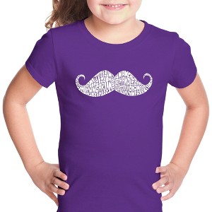 LA Pop Art Girl's Word Art T-shirt - WAYS TO STYLE A MOUSTACHE - 1 of 4