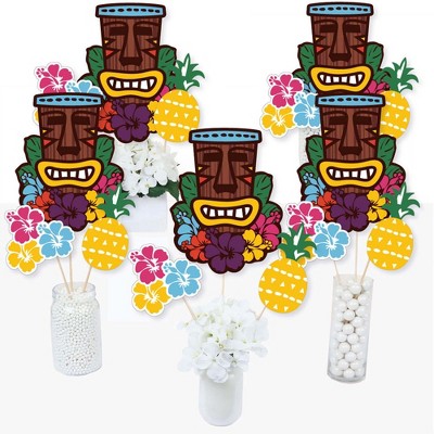 Big Dot of Happiness Tiki Luau - Tropical Hawaiian Summer Party Centerpiece Sticks - Table Toppers - Set of 15