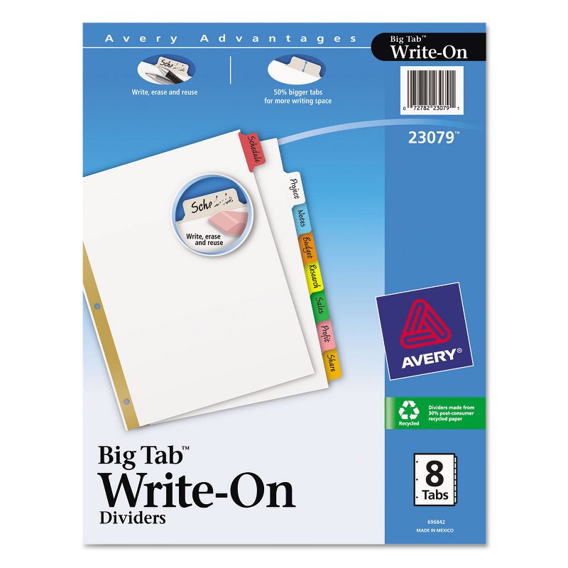 Avery Write & Erase Big Tab Paper Dividers 8-Tab Letter 23079, 1 of 10