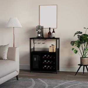 Wooden Wine Bar Cabinet for Small Spaces, Compact Drinks Storage with Adjustable Wine Racks & Glass Holder, Kitchen Sideboard for Flats - 1 of 4