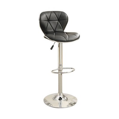 Set of 2 Leather Upholstered Barstool with Gas Lift Black/Silver - Benzara