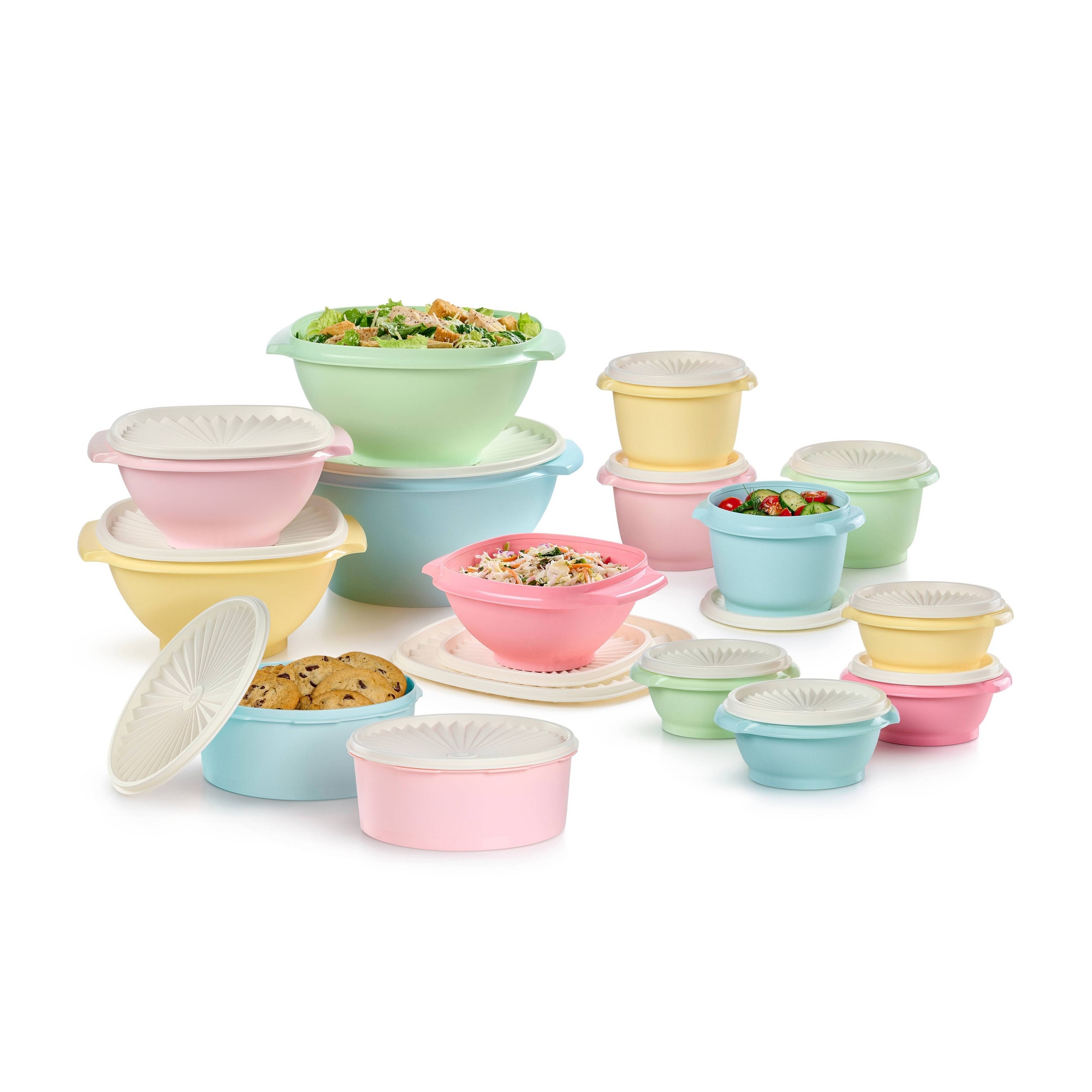 Tupperware 30pc Heritage Get it All Food Storage Container Set Vintage Pastel: Stackable, Dishwasher-Safe