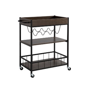 NicBex 3 Open Shelves Rolling Kitchen Island Cart and 4 Bottle Racks,Kitchen Island on Wheels with Storage,Island Table for Kitchen,Walnut - 1 of 4
