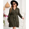 Women's Plus Size Long Sleeve Dress V Neck Button Front Belted Shirt Dress A Line Ruffle Midi Dress - 2 of 4