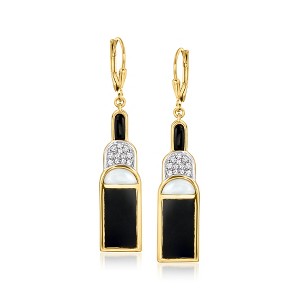 Ross-Simons Onyx and Opal Geometric Drop Earrings With .30 ct. t.w. White Topaz in 18kt Gold Over Sterling - 1 of 3