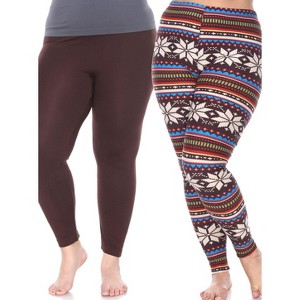 Women's Pack of 2 Plus Size Leggings - One Size Fits Most Plus - White Mark - 1 of 1