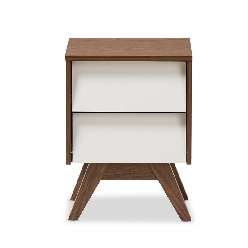 Hildon Mid - Century Modern Wood 2 - Drawer Storage Nightstand - White, "Walnut" Brown - Baxton Studio, 4 of 9