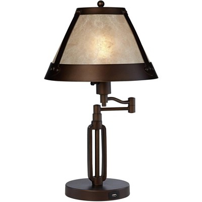 Franklin Iron Works Traditional Desk Table Lamp Swing Arm with Hotel Style USB Charging Port Bronze Natural Mica Shade for Bedroom Office