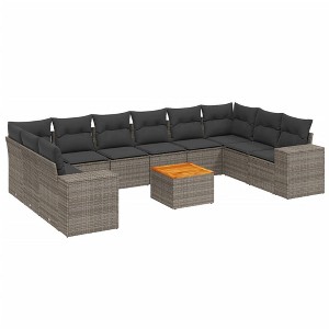 vidaXL Garden Sofa Set Grey PE Rattan Large Removable Covers - 1 of 4