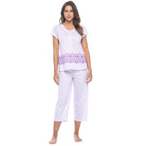 Casual Nights Women's Short Sleeve Lace Dot Capri Pajama Set - 1 of 4