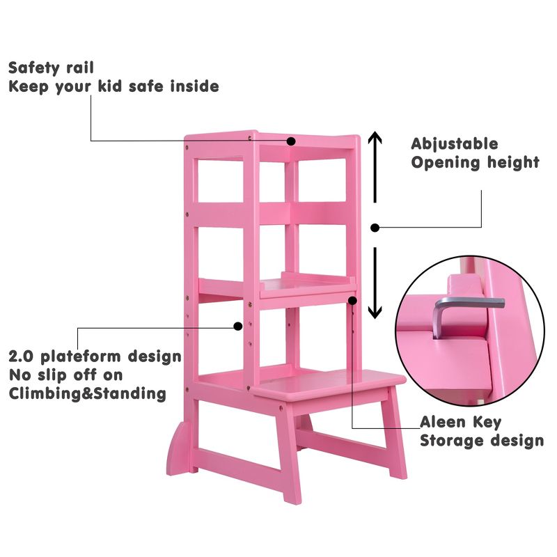 SDADI LT05N Mother's Helper Adjustable Height Kitchen Step Stool, Children Kids Toddlers Counter Level Learning Stool for Kitchen & Bathroom, 3 of 7