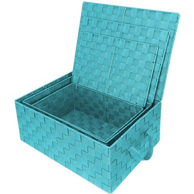 Aqua Woven Polypropylene Stackable Storage Basket Set with Lids