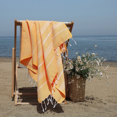 Mint Green & Orange Fouta Peshtemal Turkish Towel for Bath or