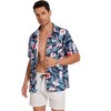 Men's Hawaiian Shirt Short Sleeve Linen Button Down Shirts Casual Floral Printed Beach Shirts with Pocket - 3 of 4