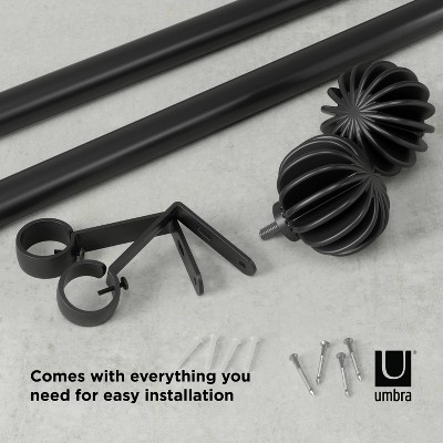 Matte Black Adjustable Steel Curtain Rod with Pleated Finial