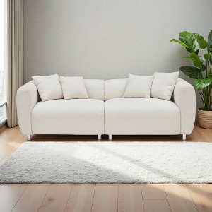 89" Teddy Velvet 3-Seater Sofa with 4 Pillows, Metal Legs & Solid Wood Frame - 1 of 4