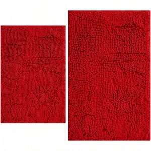 Bathroom Rug Set, Extra, Absorbent, Non - Slip Back, Machine Washable 32x20+ 24x16 Inch, Red - 1 of 4
