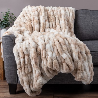 Cream Queen Ruched Faux Fur Machine Washable Blanket