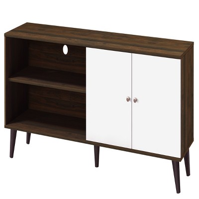 GlasFlength TV Stands and Consoles Modern Media Console with Simple Storage Shelves and Cabinet for Living Room, White, 63"*15.2"*25.6"
