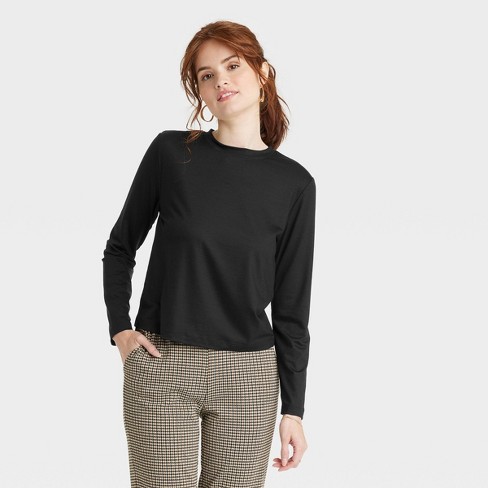 Women's Long Sleeve T-Shirt - A New Day™ Black XS