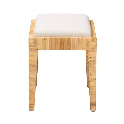 Sofia Natural Brown Rattan and Mahogany Wood Ottoman