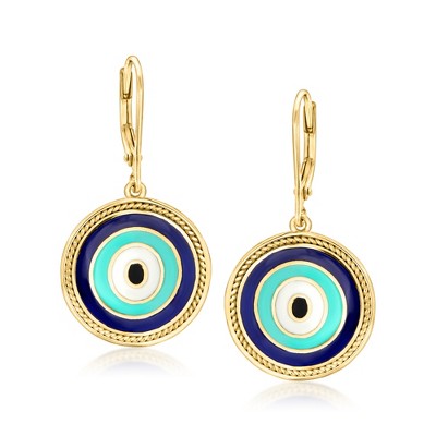 Ross-Simons Multicolored Enamel Evil Eye Drop Earrings in 18kt Gold Over Sterling