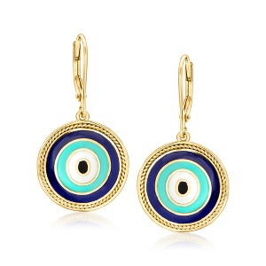 Ross-Simons Multicolored Enamel Evil Eye Drop Earrings in 18kt Gold Over Sterling - 1 of 3