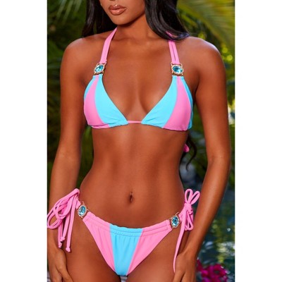 'Bubblegum' Double Strap Tie Side Bikini Bottoms Bubblegum Large