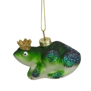 Northlight Prince Frog in a Crown Glass Christmas Ornament - 3" - Green and Blue - 1 of 4