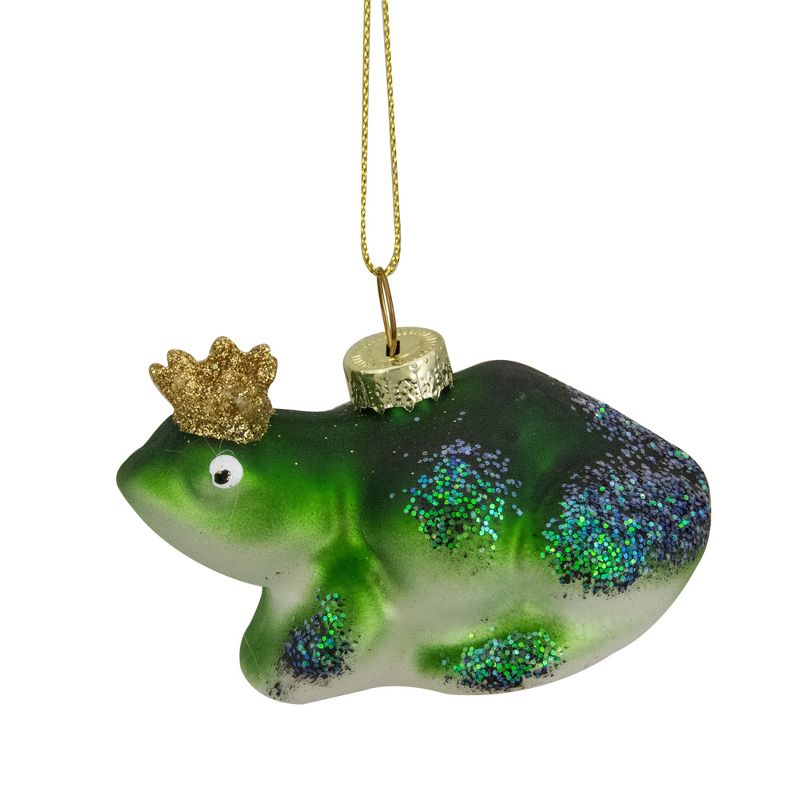 Northlight 3" Green and White Prince Frog in a Gold Crown Glass Christmas Ornament, 1 of 6