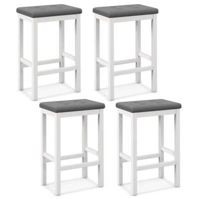 Tangkula Upholstered Bar Stools Set of 2/4 Counter Height Stools with Button-tufted PVC Leather Seat & Sturdy Footrests Gray & White